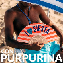 Cargar imagen en el visor de la galería, Abanico "I love siesta" purpurina