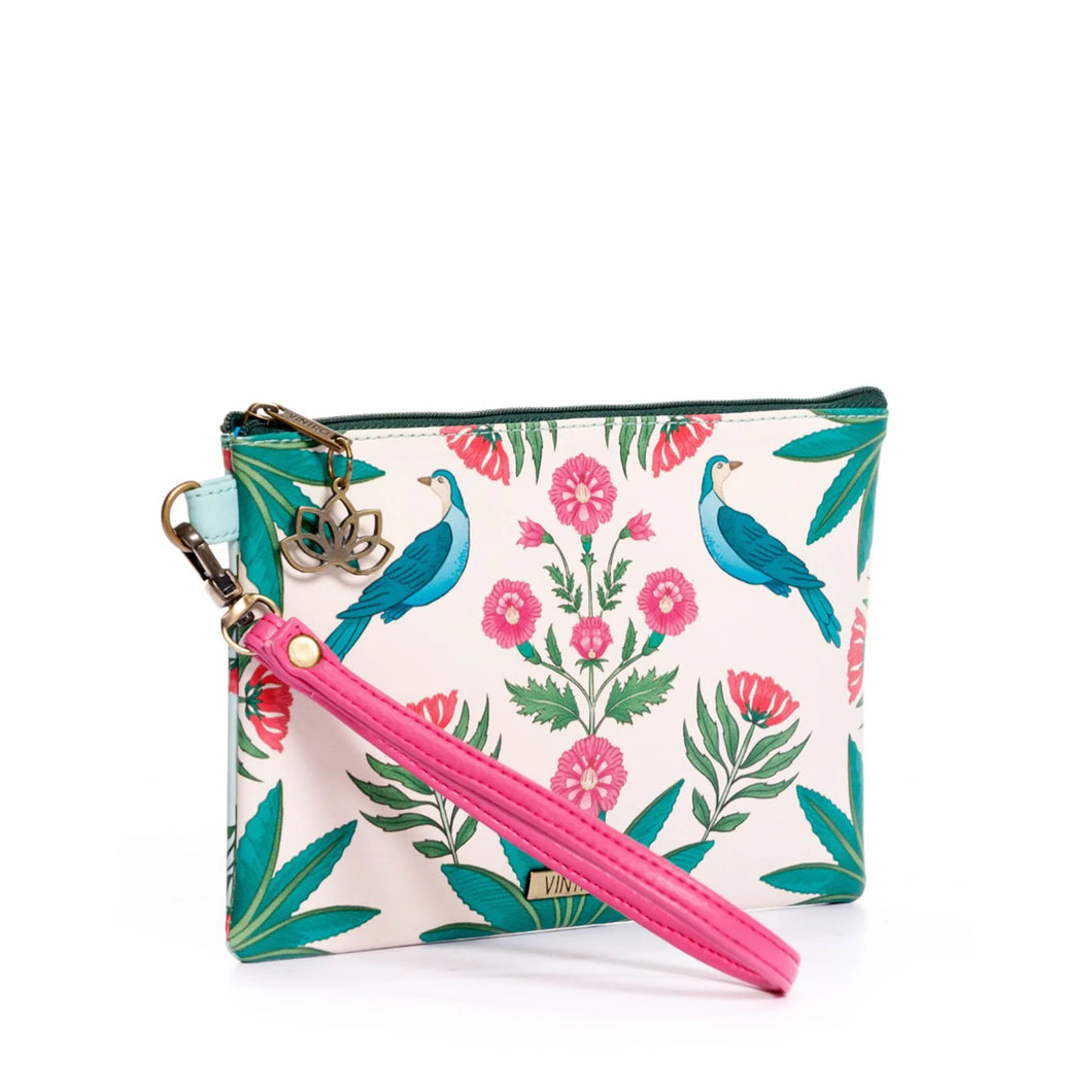 COSMETIQUERA O MONEDERO PARA MUJER RUANDA INDIAN GARDEN ESTAMPADA CON PULSERA