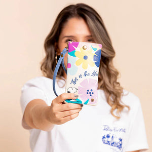 ESTUCHE DE GAFAS O CELULAR PARA MUJER SNOOPY FLORES CON PULSERA Y BROCHE