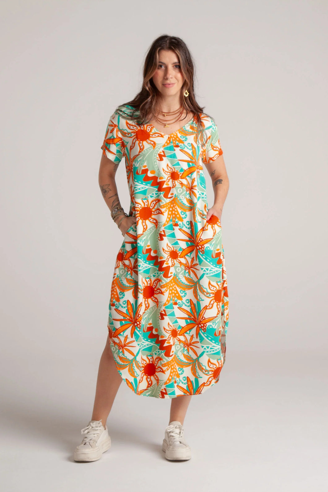 Vestido Alma multi cuello en v o redondo - Azul Tropical