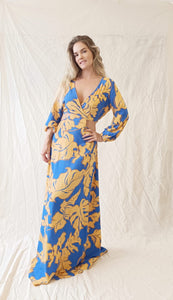 Vestido Sereny Azul Mostaza