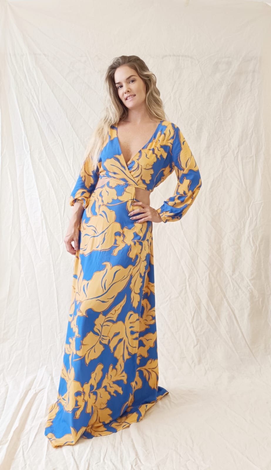 Vestido Sereny Azul Mostaza
