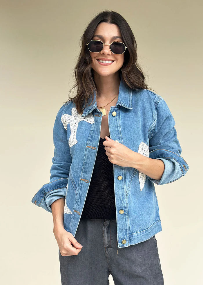 Chaqueta Con Apliques Denim Azul - Candelaria