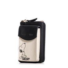 Cargar imagen en el visor de la galería, MANOS LIBRES PARA MUJER IBIZA NEGRO SNOOPY CON BOLSILLO EXTERNO Y CARGADERA REMOVIBLE
