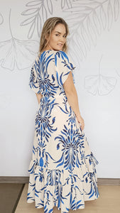 Vestido Bangala Arabescos Azul