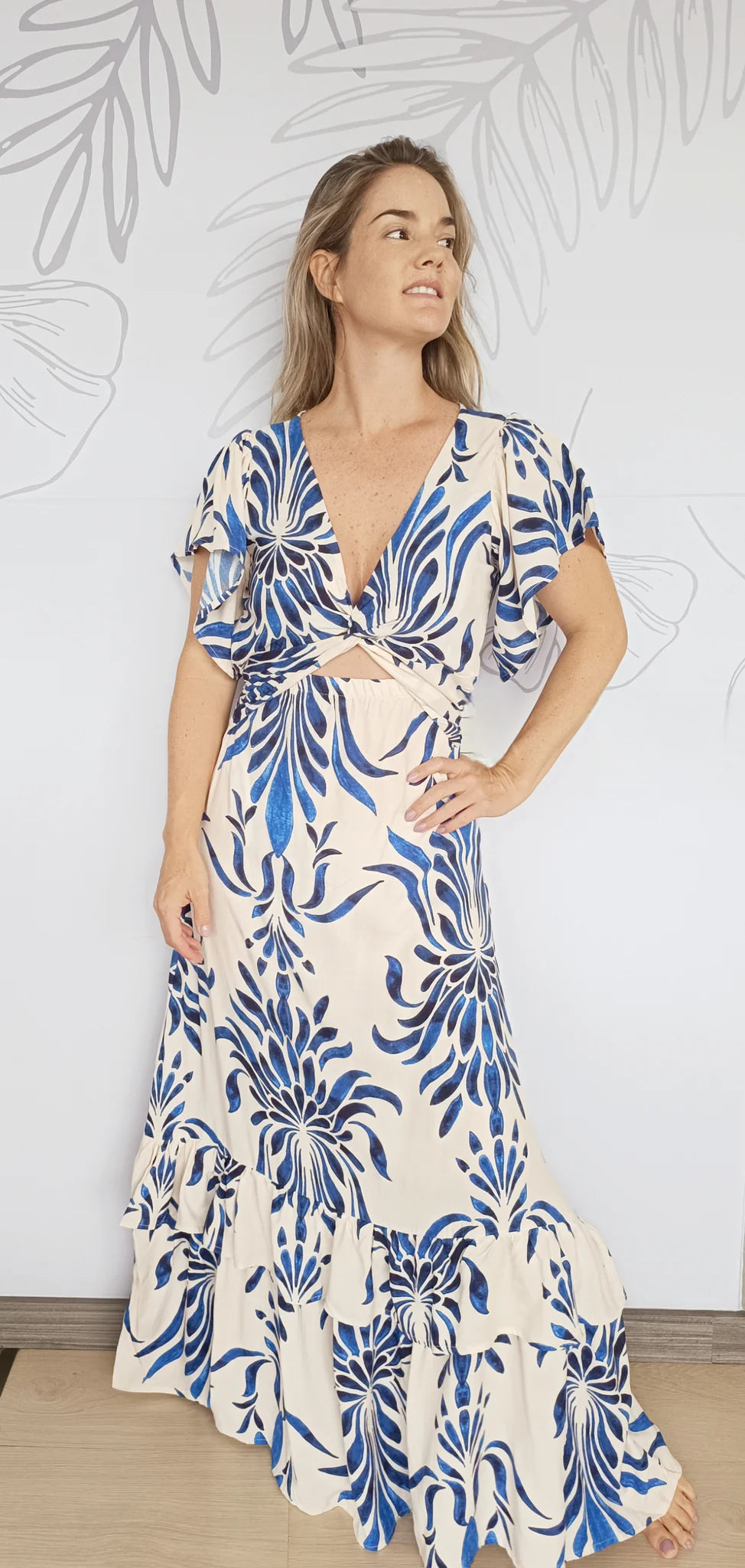 Vestido Bangala Arabescos Azul